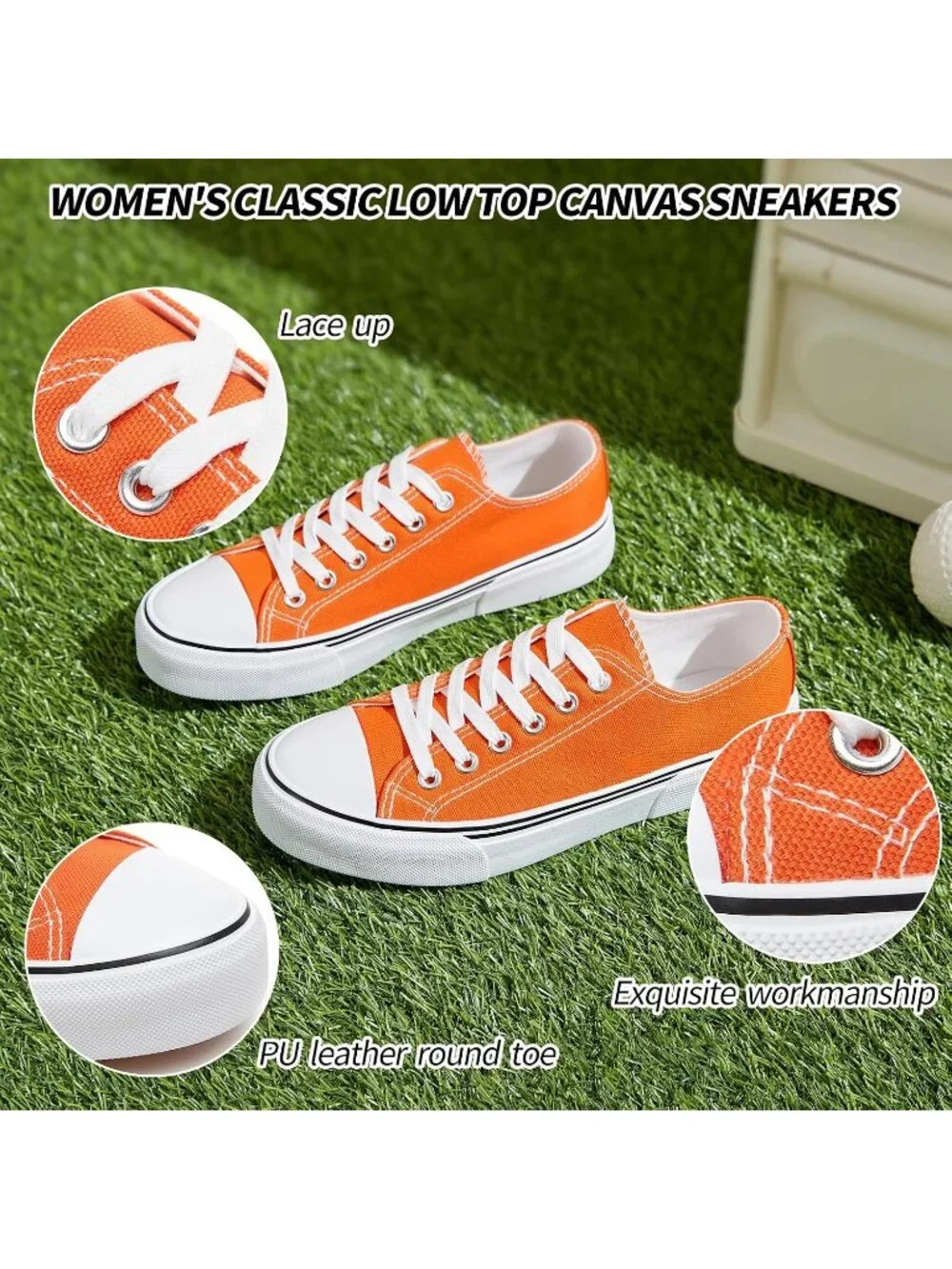 Women's Orange Lightweight Low Top Lace Up Casual Fashion Walking Sneakers